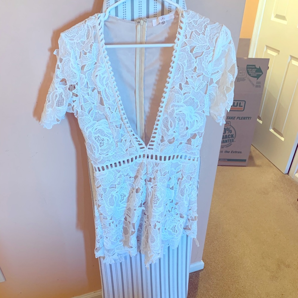 White floral lace romper
